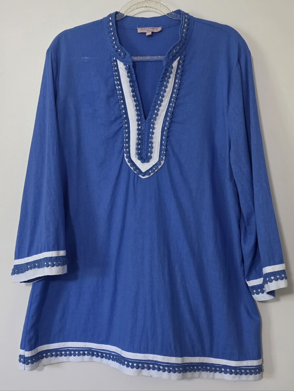 Saint Tropez West Linen Blend Tunic Top Coastal Preppy Nautical Resortwear Large